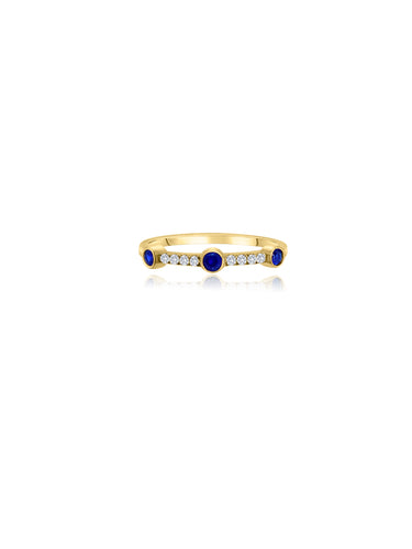Blue Sapphire Diamond Bezel Stack Ring